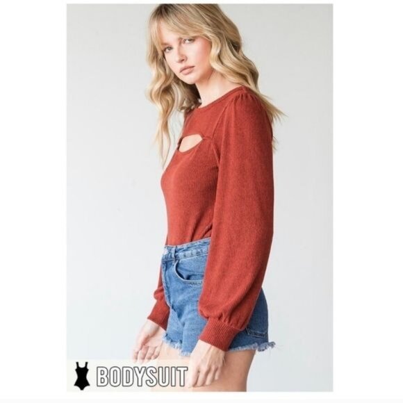 BODYSUIT-LONG SLEEVES w/FRONT OPENING. NEW-COLOR: RUST - Picture 5 of 5